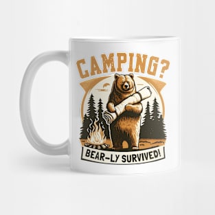 Bear Survived Camping Pun. Funny Outdoor Adventure Gift Mug